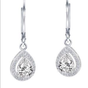NWT Cate & Chloe Athena 18k White Gold Emerald CZ Drop Earrings Below $150 Retai